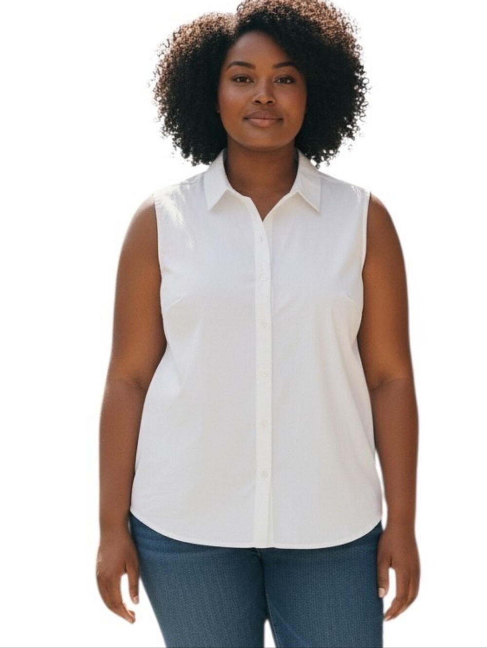 Coastal Comfort Sleeveless Button-Front Shirt - White Size XL